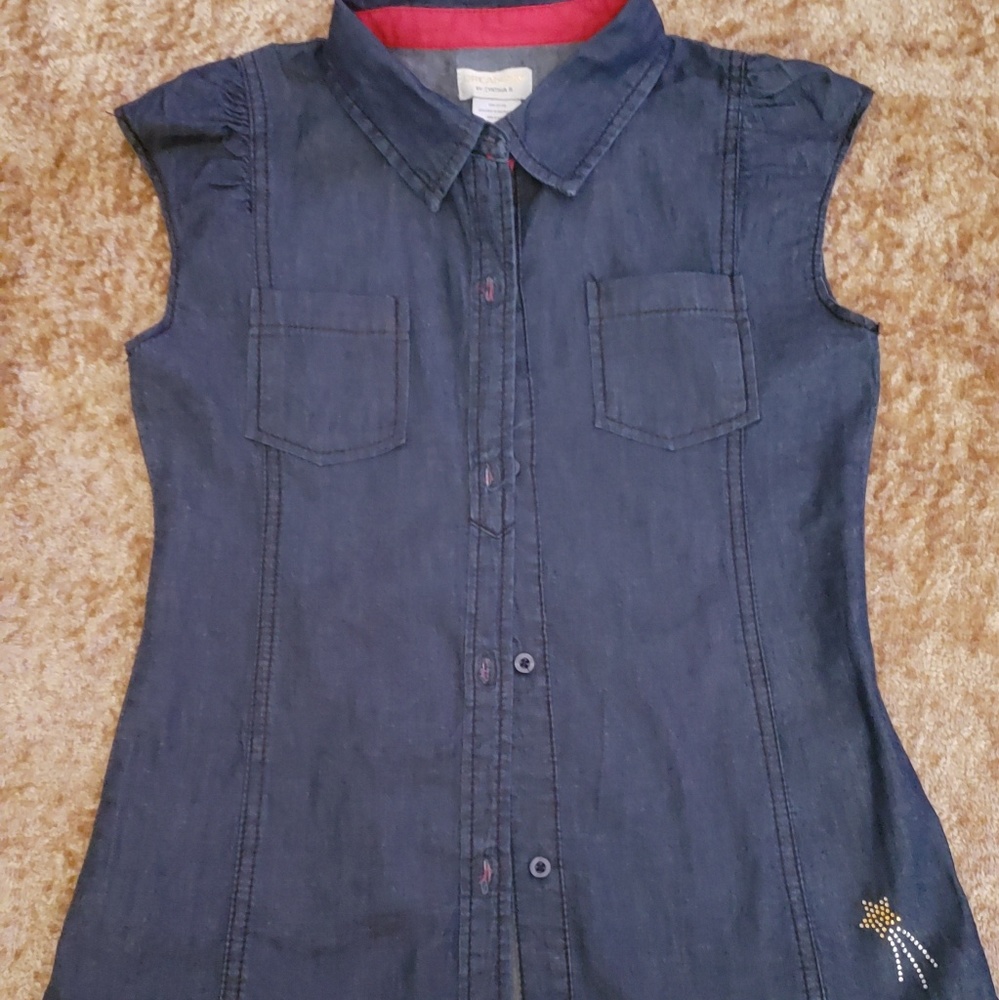 Cap Sleeve Denim Shirt